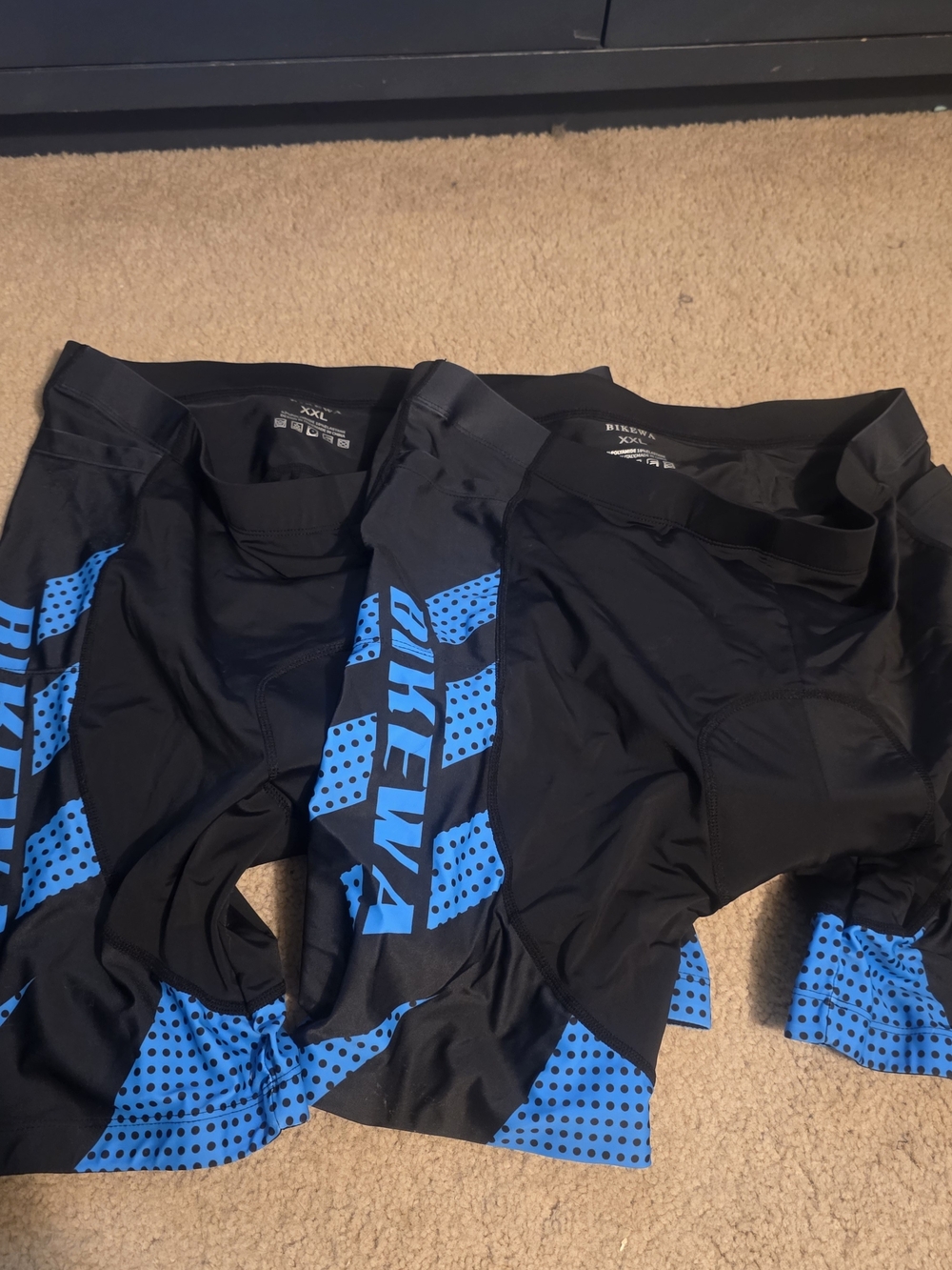 Lot Of 2 - BIKEWA Men's Padded Cycling Shorts XXL Black/Blue Elastic Pull-On